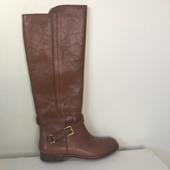 COACH NEW Monique Cognac Leather Tall Knee Boots Flat Minimalist Riding Tan 6 - Picture 7 of 16